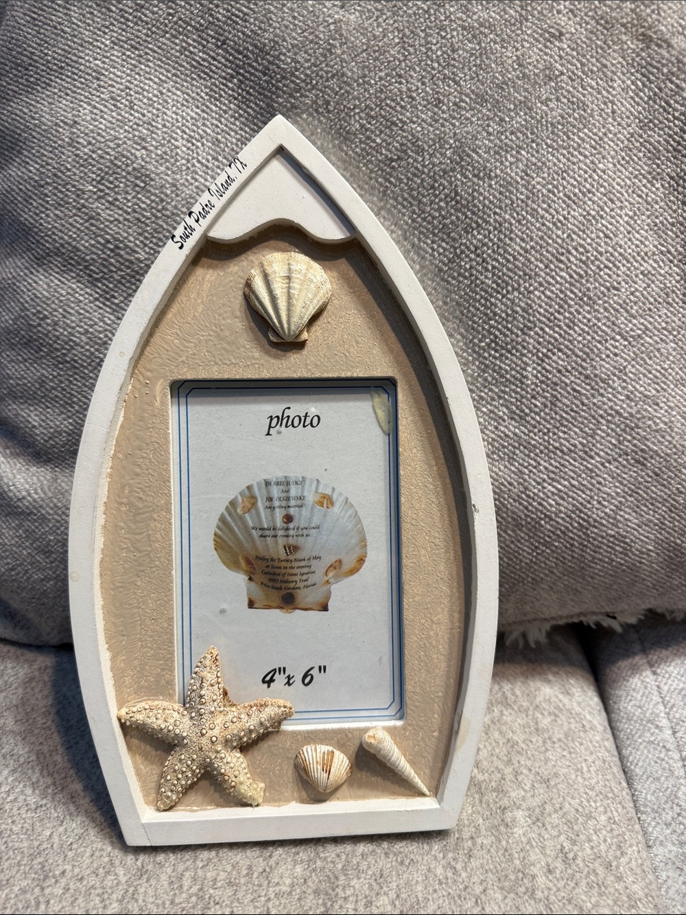 South Padre Island, TX Coastal Shell 4x6 Photo Frame - White and Sand